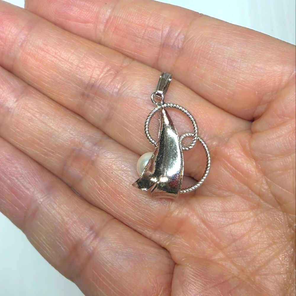 modernist retro Japanese saltwater cultured akoya vintage pearl pendant - Picture 3 of 6